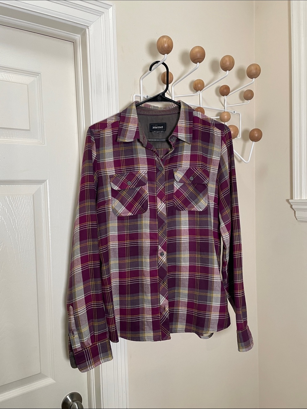 Marmot Outdoor Button Down PlaidShirt Plum Grey - S